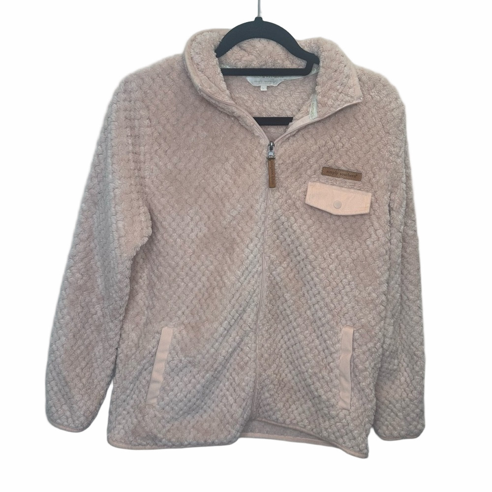 Simply Southern Simply Soft Fuzzy Pink Sherpa Pullover Size Small - Picture 2 of 11